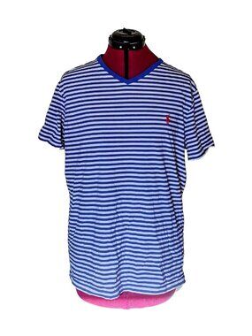 Polo Ralph Lauren Mens Multicolor Stripe V-Neck T-Shirt Size Medium Short Sleeve